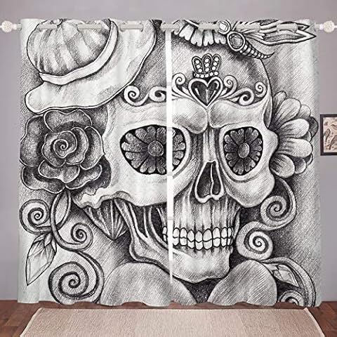 Cortinas Opacas con Calavera Rosa y de Esqueleto Cover
