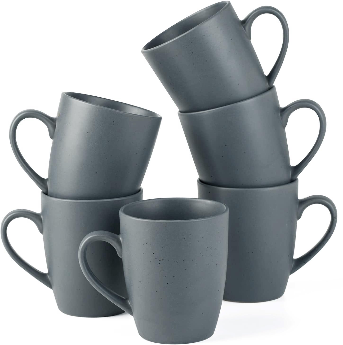 famiware Coffee Mug Set of 6, 15oz Large Ceramic Mug for Men, Women, Speckle Glazed Mugs with Handle for Coffee, Tea, Milk, Cocoa, Cereal, Charcoal