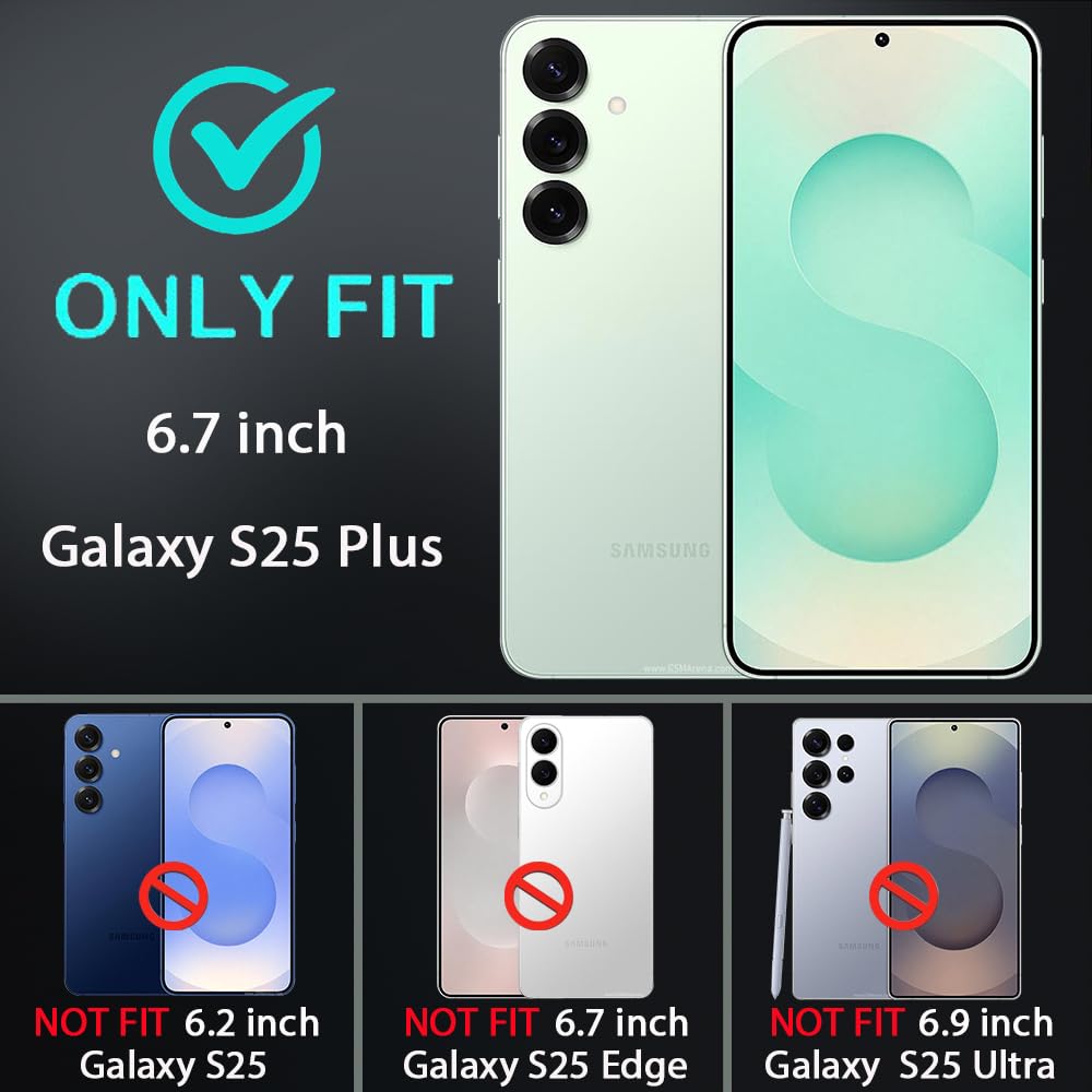 Schutzhülle für Samsung Galaxy S25 Plus mit 2 Displayschutzfolien aus gehärtetem Glas und Kameralinsenschutz, 3-in-1 robuste, stoßfeste, sturzsichere, staubdichte Hülle (Weinrot/Rosarot)