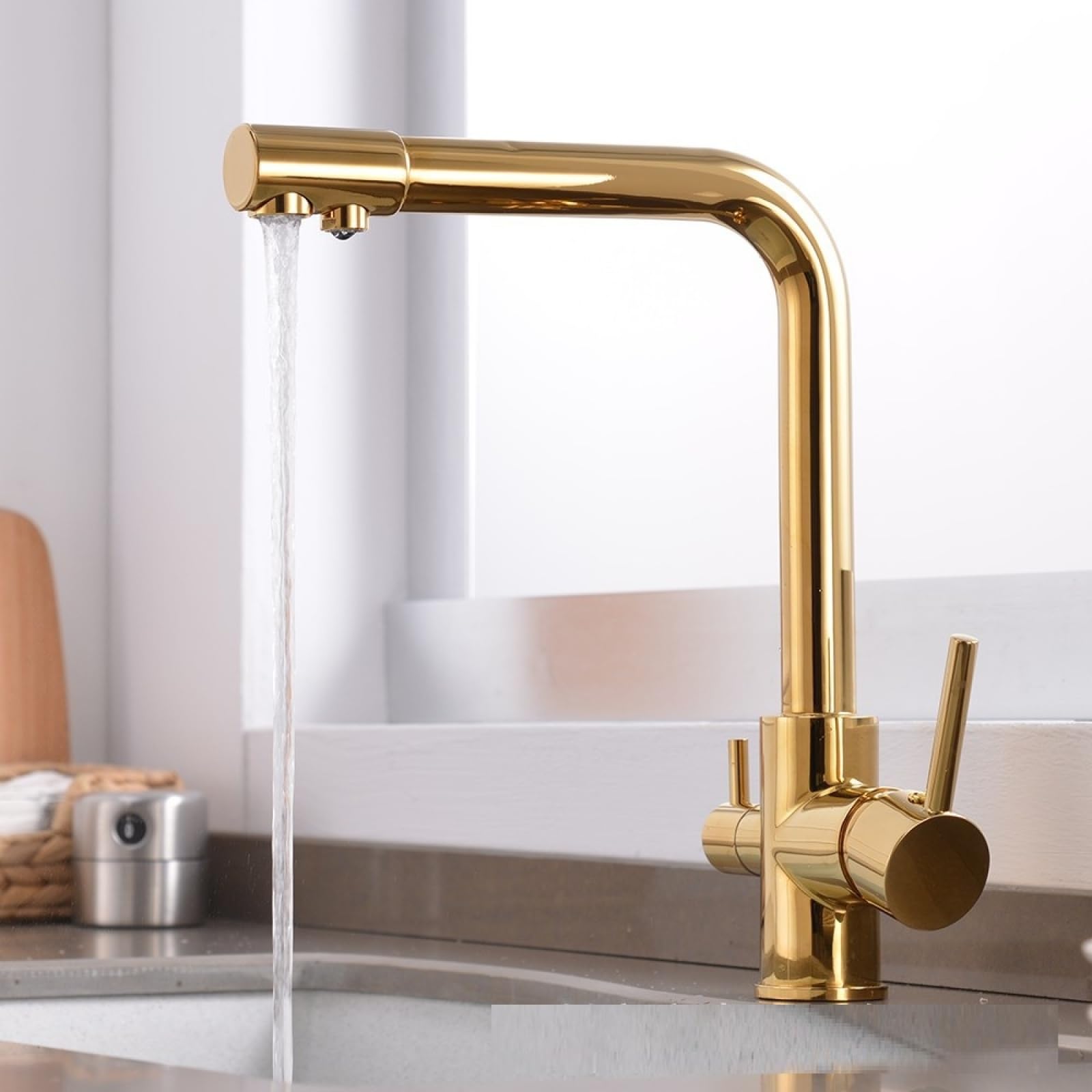 Kitchen Hot and Cold Water Purification Rotating Faucet, Gold