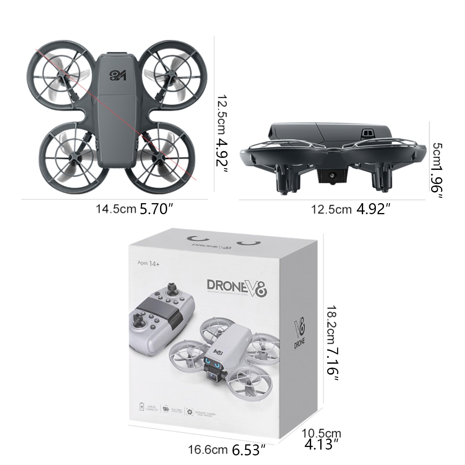 Mini RC Drohne mit Kamera, Propellerschutz, LED-Augenlichter, Hindernisvermeidung, optische Positionierung, 90° Kamera, Höhenhaltung, 360° Flip, Headless Mode, 2 Akkus, perfekt für Anfänger. (Weiß)