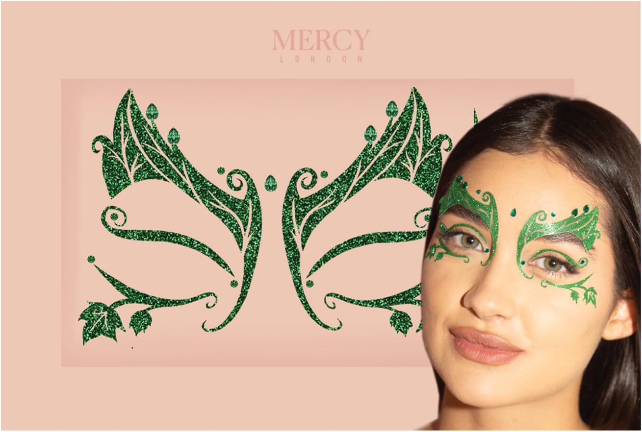 Poison Ivy Leaf Face Jewels by Mercy London Green Costume Accessories Face Gems Jewels All in One Halloween Headpiece Stick On