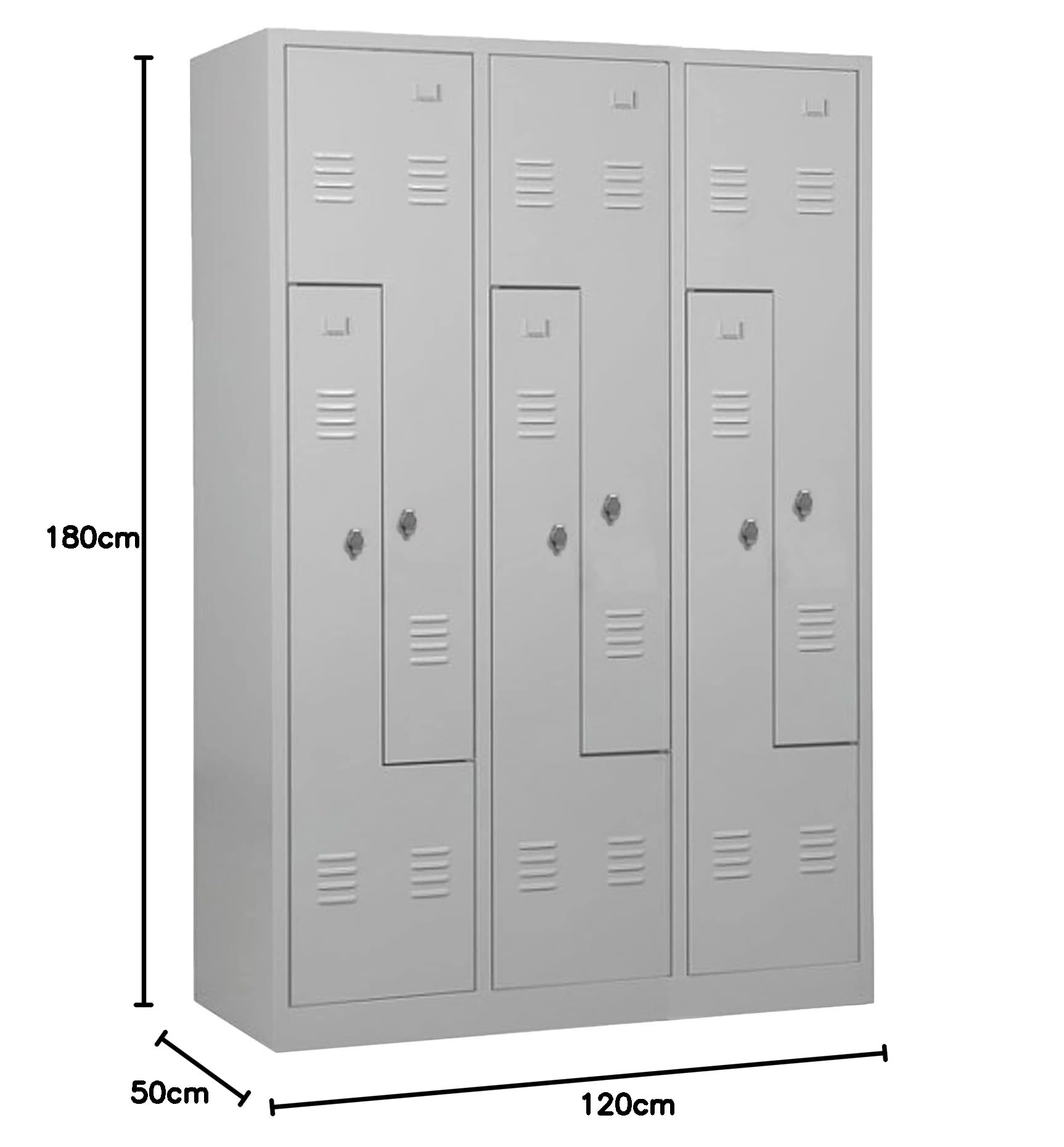 Schrank & Stuhl Spind – Metallspind in Z-Form 3 x 2 Abteilen 180 x 120 x 50 cm, Spindschrank mit Drehriegelvorrichtungen, Lieferung komplett montiert, Grau