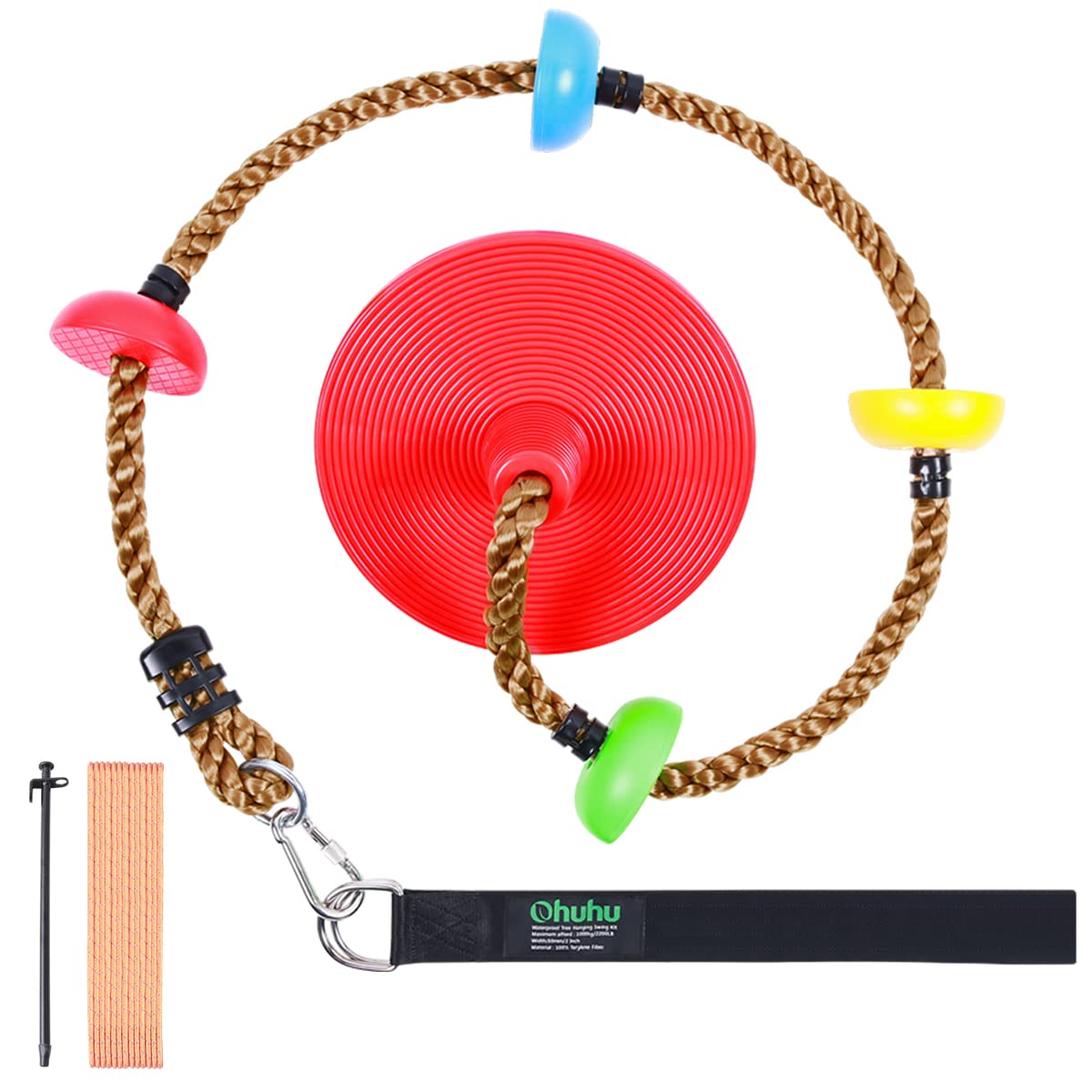 Ohuhu Climbing Rope Swing with Platforms and Disc Swings Seat - Playground Outdoor Flying Swing for Kids, Easy Install, Great for Playground Swing, Backyard