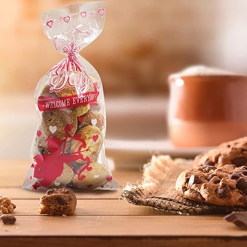 Miniatura 3 de 150 bolsas de celofán para el día de San Valentín, bolsas de regalo de celofán con corazón de cupido rojo, bolsas de regalo de celofán transparentes