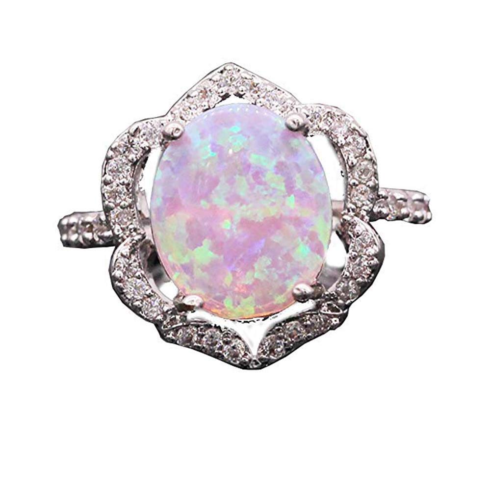 Pink Opal Rings Women's Engagement Rings Cubic Zirconia Silver Plated Fashion Ring Sizes 6-9