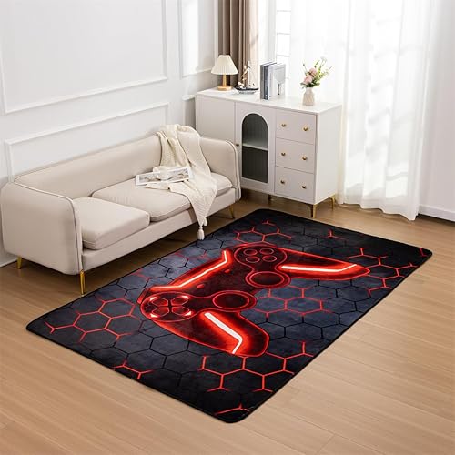 NTBED Game Console Area Rug for Bedroom Sofa Playroom Gaming Geometric Bedside Rugs Gamer Decorative Floor Mat Carpet (4x6 Feet, Red)