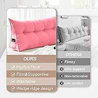 Vista 5 de Large Triangular Headboard Pillows Long Backrest Positioning Support Bolster Cushion for Daybed Fluffy Quality Plush Body Wedge Pillow with Pink