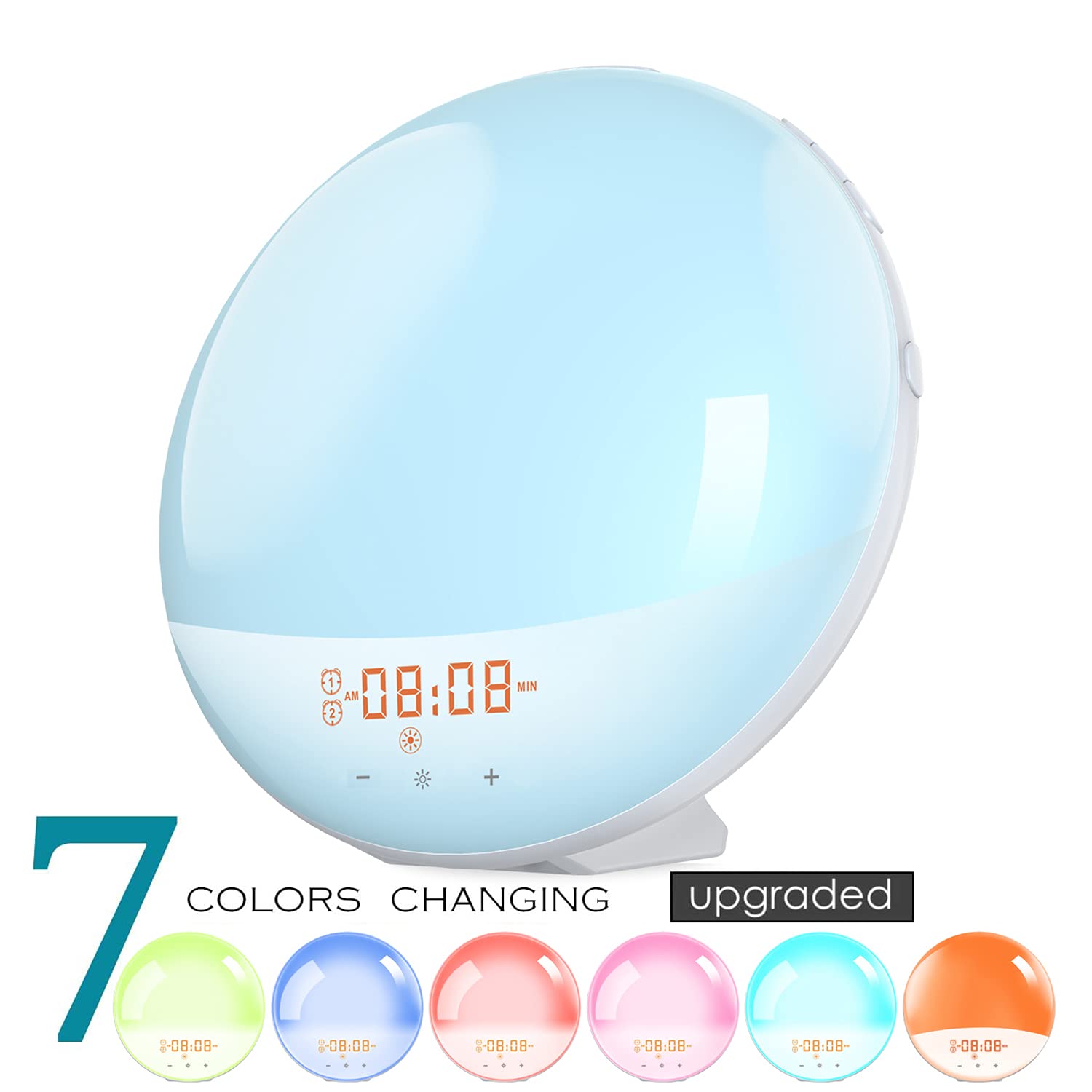 Multifunktionales Licht Smart Clock Tischlampe mit UKW-wecker Schlummerfunktion Nachttischlampe Digitaler Wecker mit Sonnenlichtsimulation