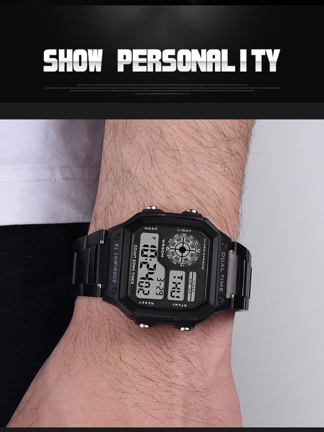 Shocknshop Digital Sports Square Black Dial Stainless Steel Strap Unisex Watch (Black Dial & Silver Colored Strap) -W53 Shocknshop Digital Sports Square Black Dial Stainless Steel Strap Unisex Watch (Black Dial & Silver Colored Strap) -W53