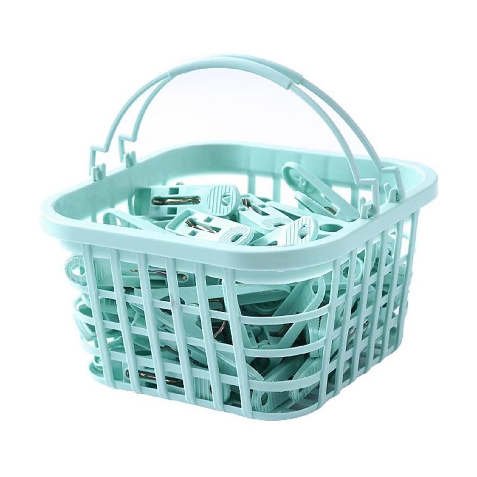 Plastic Clothes Pegs 30Pcs Windproof Clothes Clothespin Plastic Clips with Storage Basket Laundry Hanging for Drying(Green)
