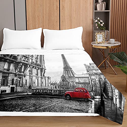 Oduo Colcha Bouti Cama de Verano, 3D Ciudad impresión Microfibra Cubrecama Multiusos Suave para Cama de Matrimonio, Lavable Acolchada Edredón Ligero Manta (Torre Eiffel,130x150cm)