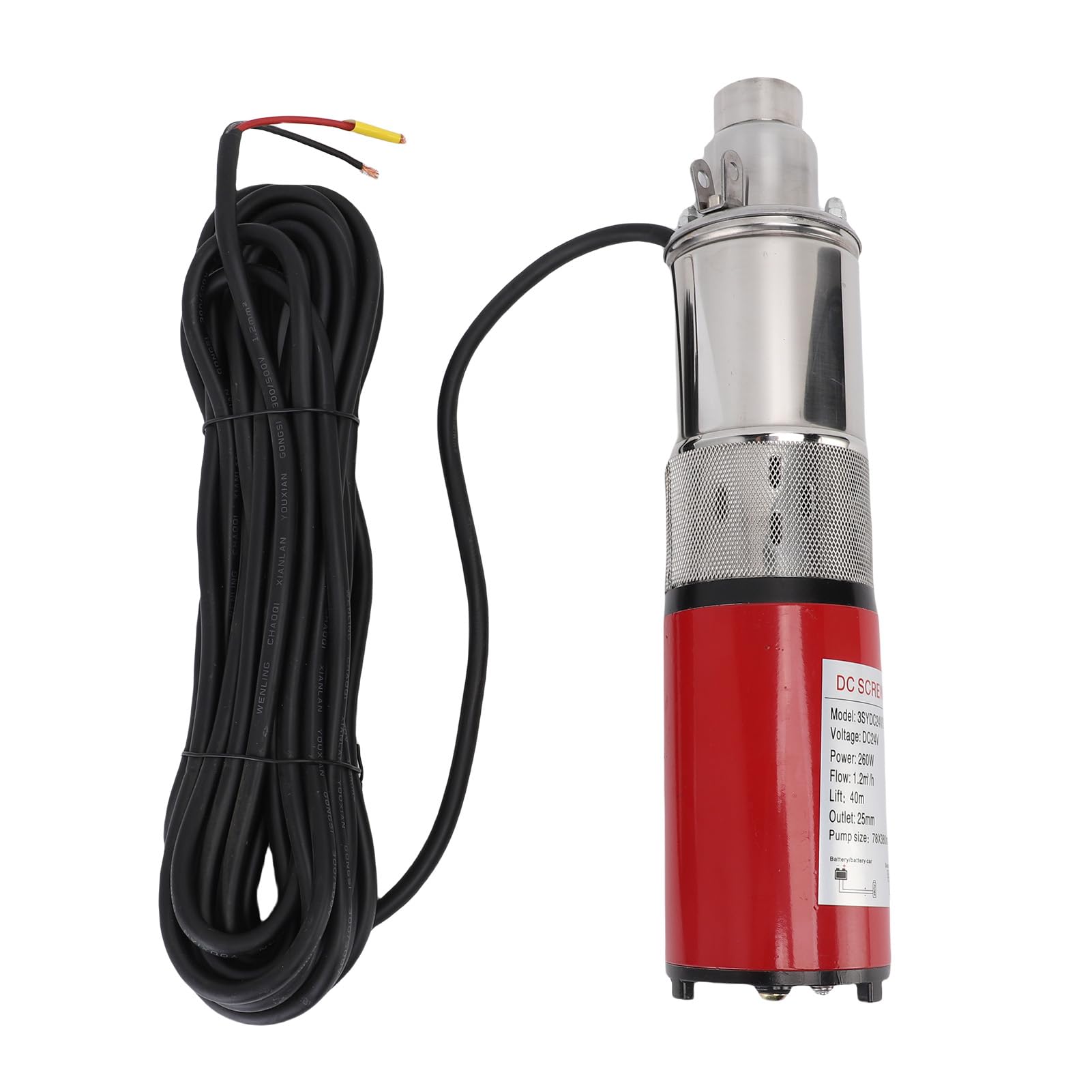 Pompa Sommergibile per Pozzi Profondi Pompa per Pozzi a Vite in Acciaio Inossidabile 260 W, Portata 1,2 ²/h, Prevalenza 40 M, con Cavo di Alimentazione 10 M
