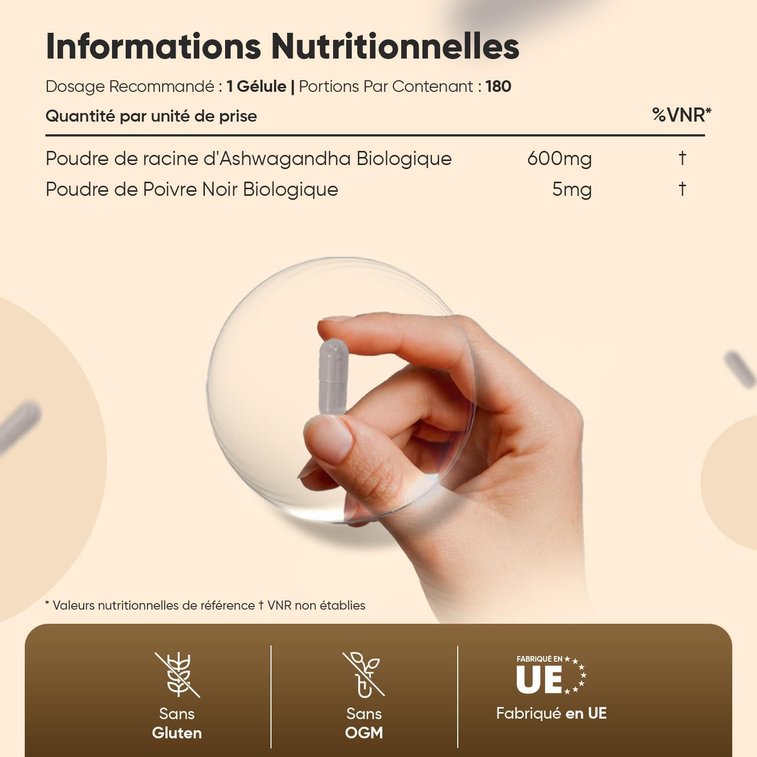 Ashwagandha Bio Gélules - Ginkgo Biloba Ginseng Sibérien Micro-Comprimés