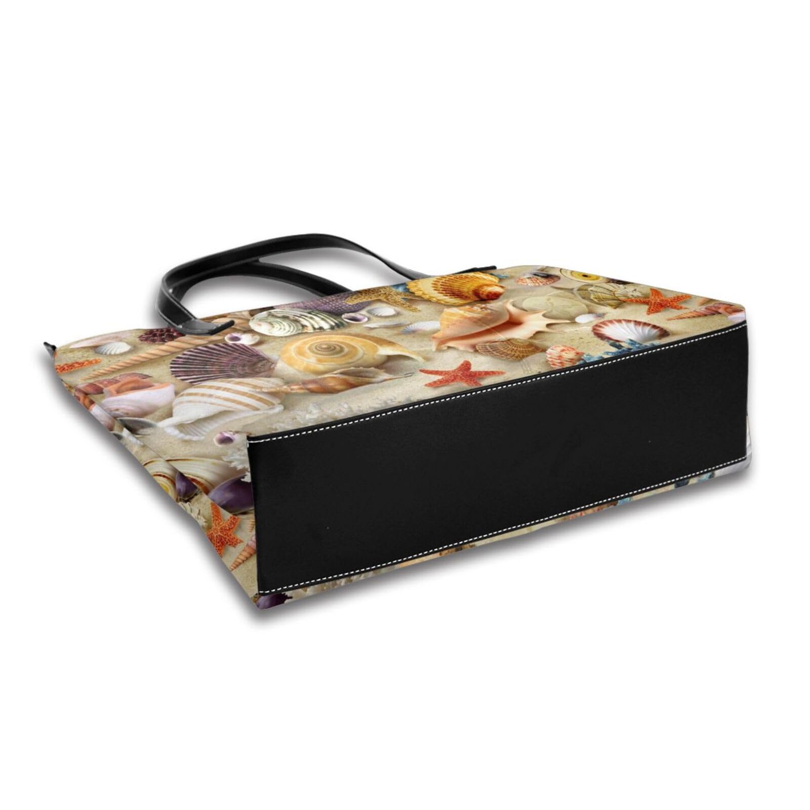 Patrón de conchas de playa,Bolso de mano de piel sintética, bolso tote de gran capacidad, bolso de hombro para mujer, ideal para el trabajo y los viajes.