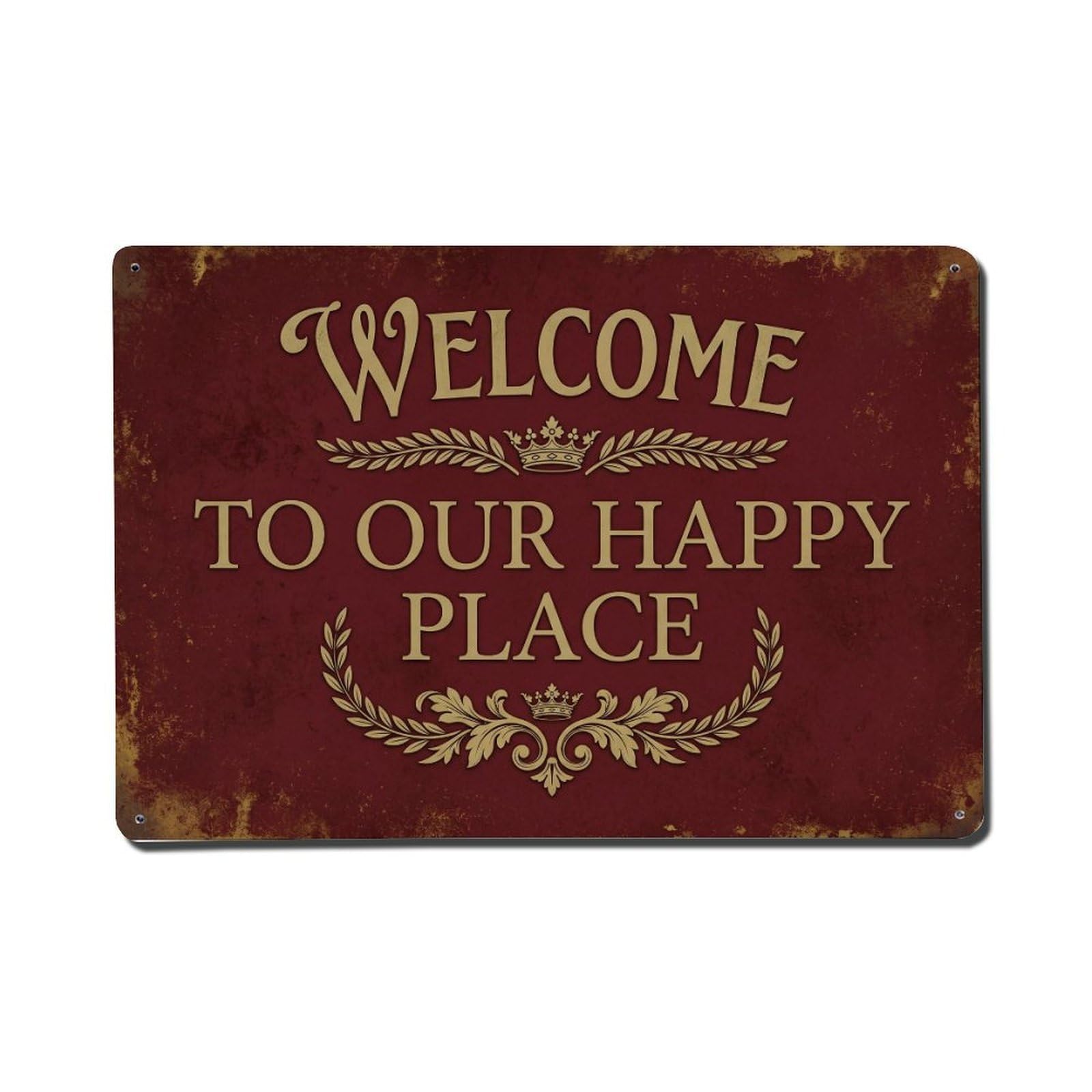 Welcome To Our Happy Place Countryside Manor Metal Tin Sign Plaque Wall Decor for Cafe, Club Bar, Office, Home Garden Metal Poster 8x12Inch