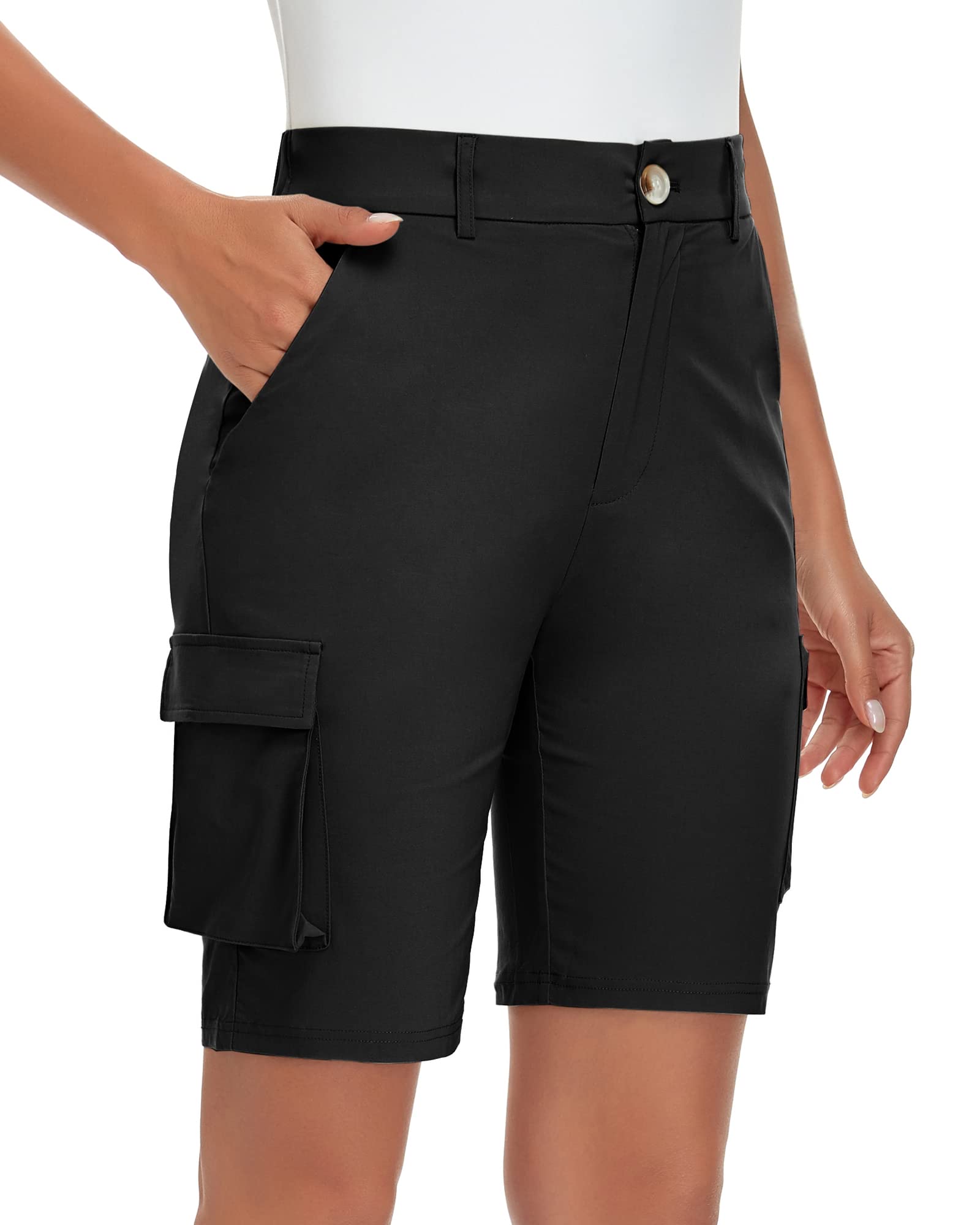 Soneven Pantalones Cortos Cargo Mujer Bermuda Shorts Ligero Verano con Bolsillos Cremallera para Trekking Montañismo Senderismo Entrepierna de 25cm