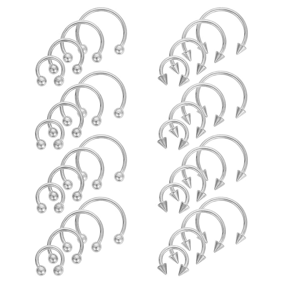 BZKSER BZKSER 32 Piezas Piercing Nariz aro- Anillos de Herradura Acero Quirúrgico Varios Tamaños Nasal Septum Herradura Aro Aretes Cejas Aretes Aros Labio Herradura Labio Piercing Tragus Helix Piercing