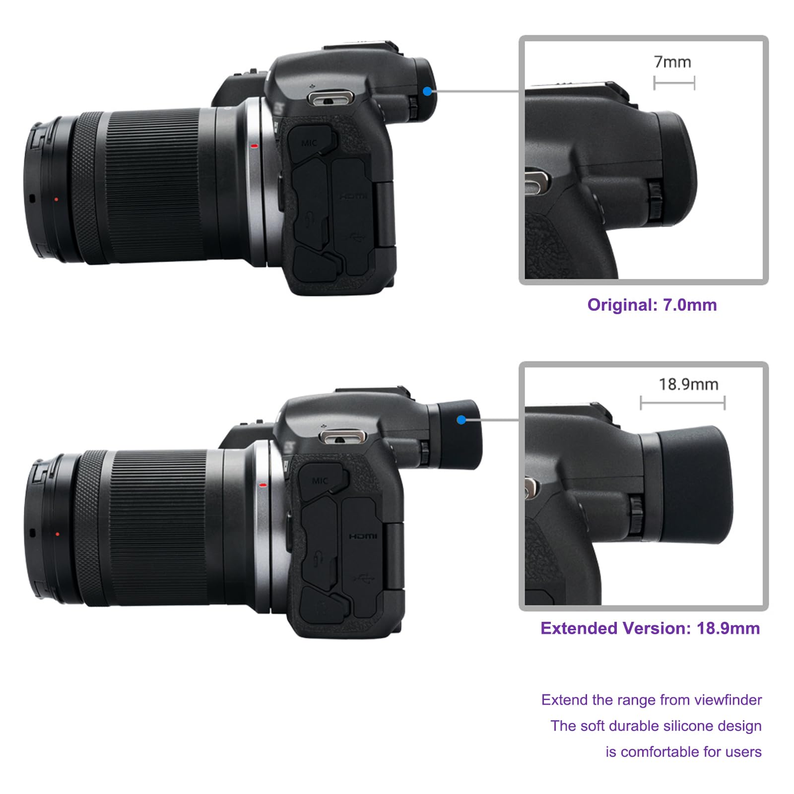 Visor ocular de silicona suave de estilo extendido para cámara Canon EOS R7 APS-C sin espejo