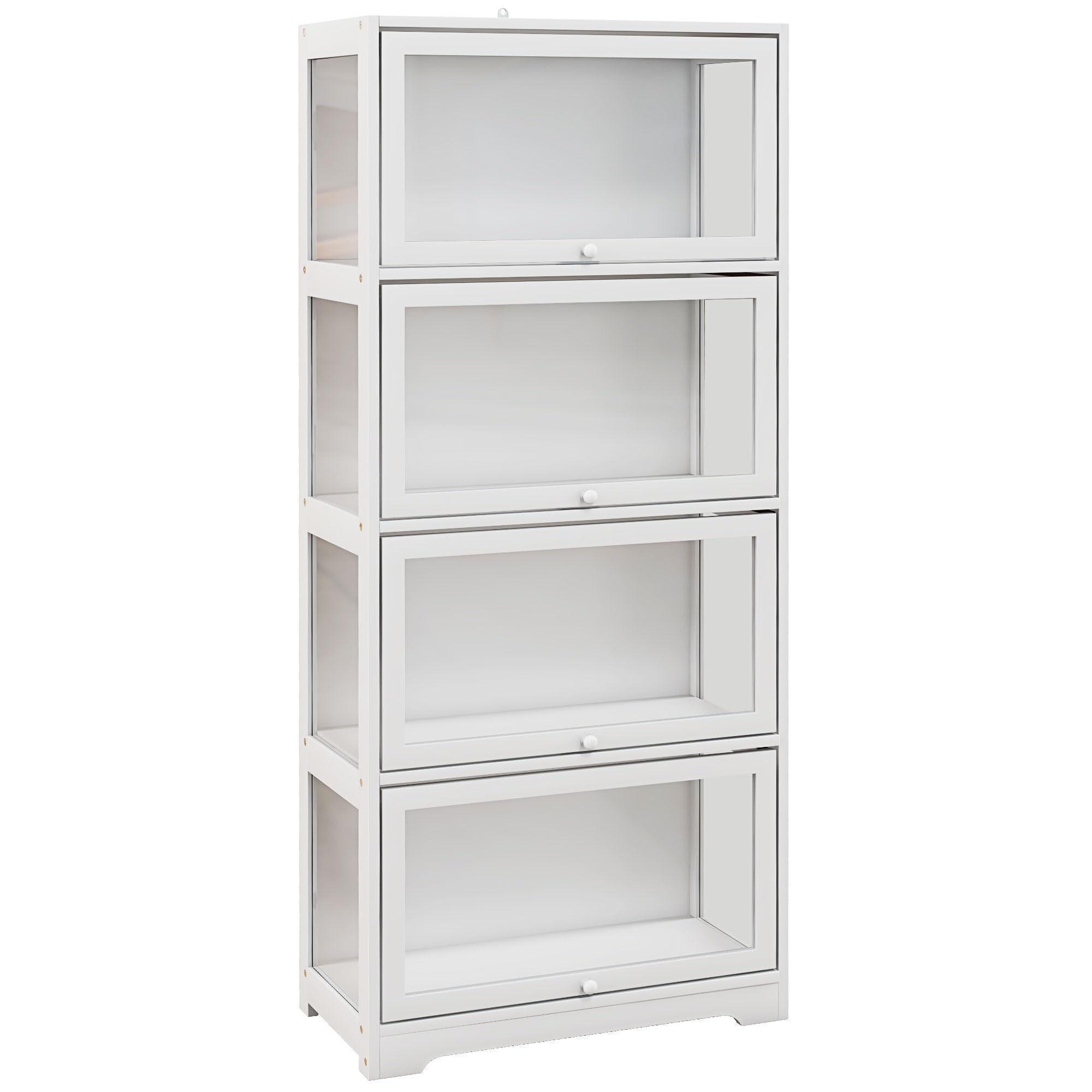 HOMCOM Vitrina de Coleccionista de 4 Niveles Armario Auxiliar con Puertas Abatibles de Acrílico Anti-vuelco Vitrina para Estudio Dormitorio Oficina 59x30x139 cm Blanco