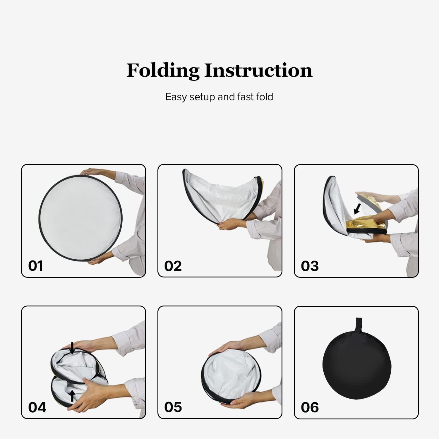 LimoStudio 43" 5-in-1 Photography Collapsible Light Disc Reflector, 5 Colors White, Black, Silver, Gold, Translucent, Photo Studio Light Stand with Reflector Disc Holder Clip, AGG3273