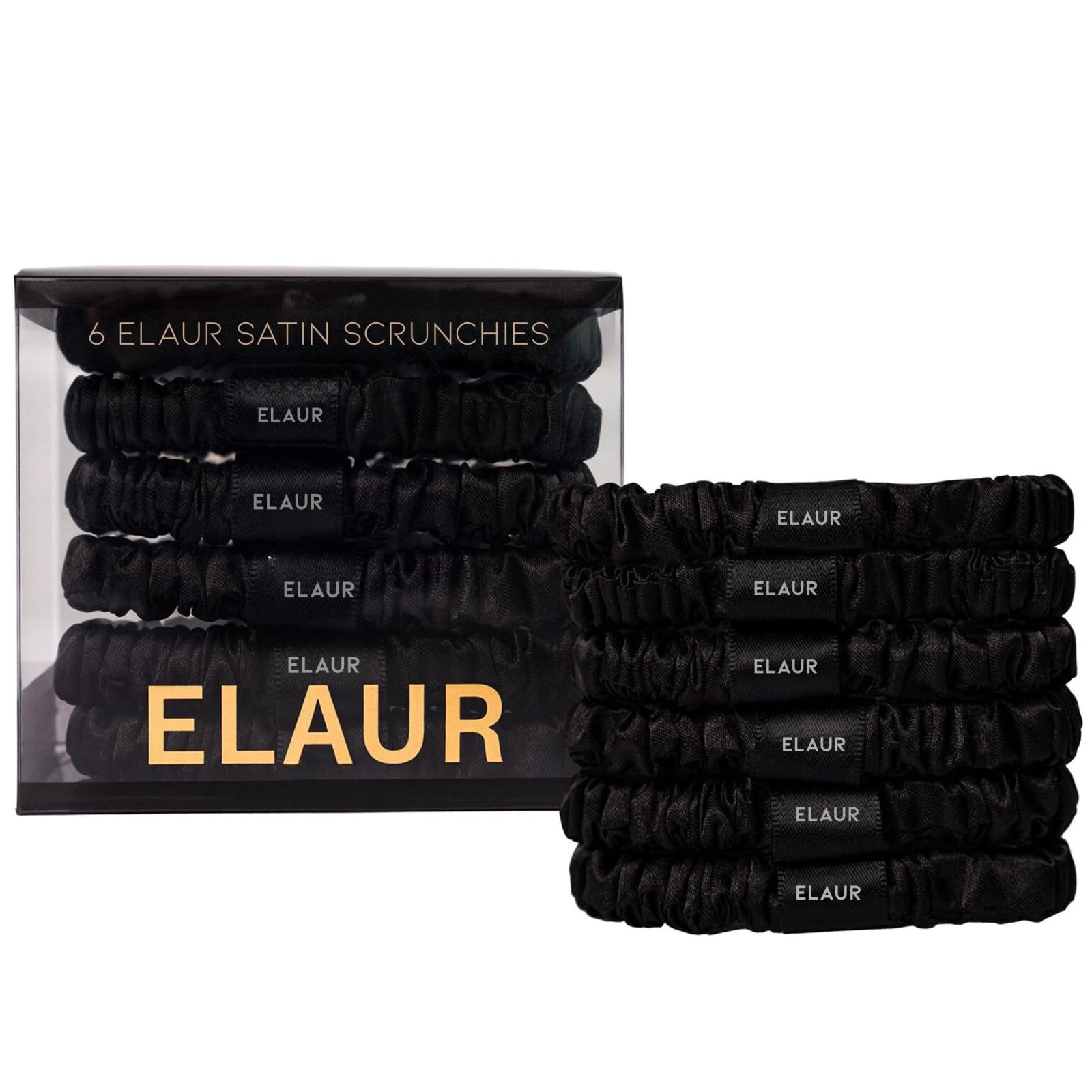 Silk Scrunchies Satin for Women Girls | No Frizz No Crease | Soft Hair Accessories| Skinny Hair Ties Scrunchy | Black Silky Elastic Hair Band | Pack of 6 (Black)
