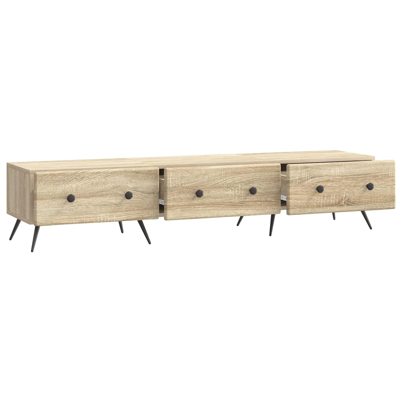 SYDE Mobile TV con cassetto in rovere Sonoma, 147 x 34,5 x 30 cm | Scaffale piccolo per soggiorno, supporto multimediale compatto, design moderno, richiede assemblaggio