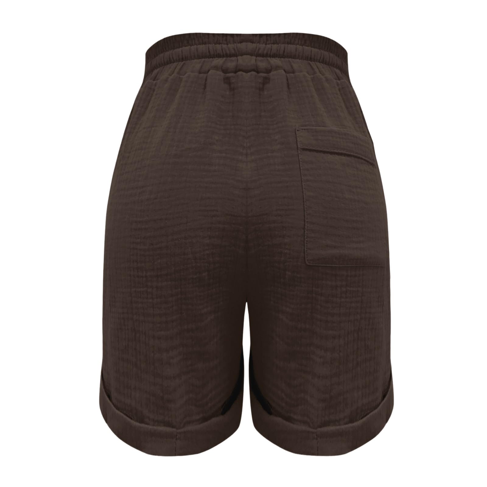 Generisch Short blanc tendance et décontracté pour femme en coton et lin de couleur unie avec taille élastique