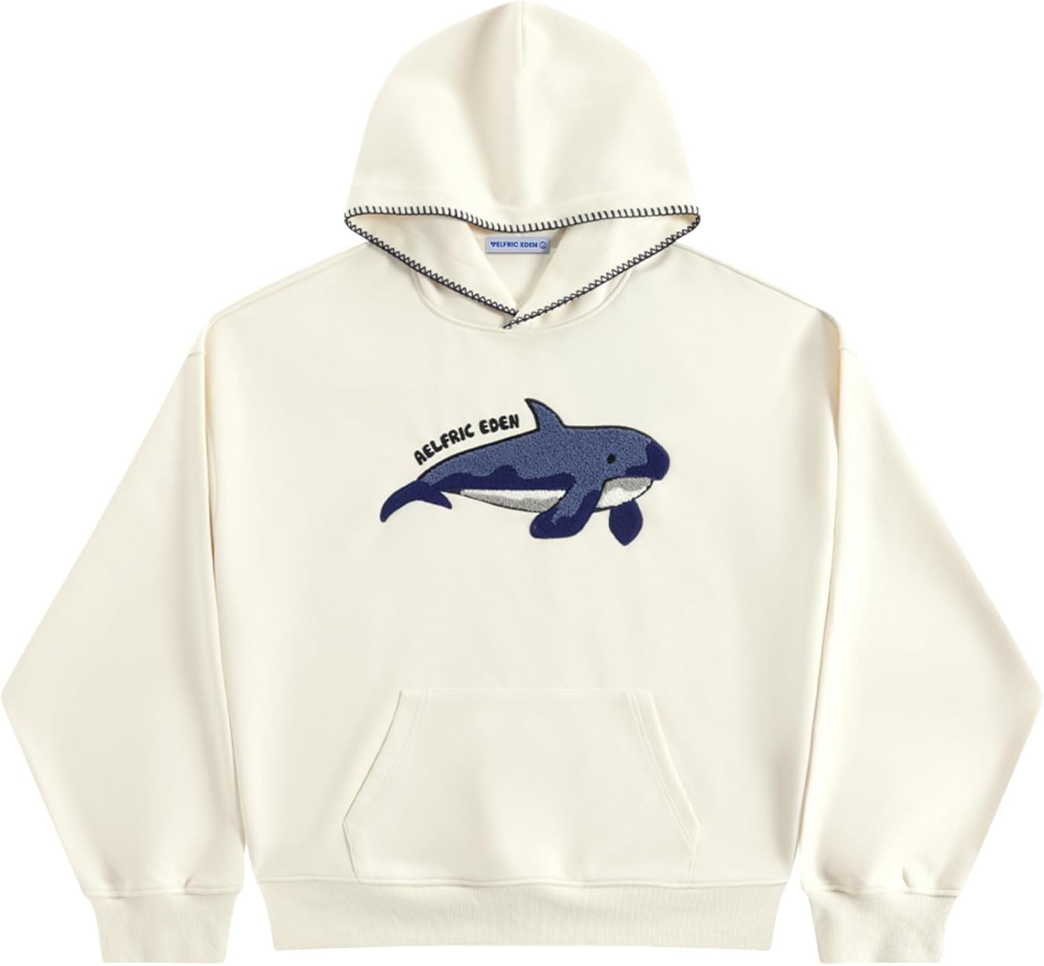 Aelfric Eden Towel Embroidery Whale Pullover Hoodie Couple Hooded Y2k Casual Sweatshirt with Pocket