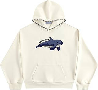Aelfric Eden Towel Embroidery Whale Pullover Hoodie Couple Hooded Y2k Casual Sweatshirt with Pocket