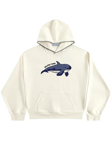 Aelfric Eden Towel Embroidery Whale Pullover Hoodie Couple Hooded Y2k