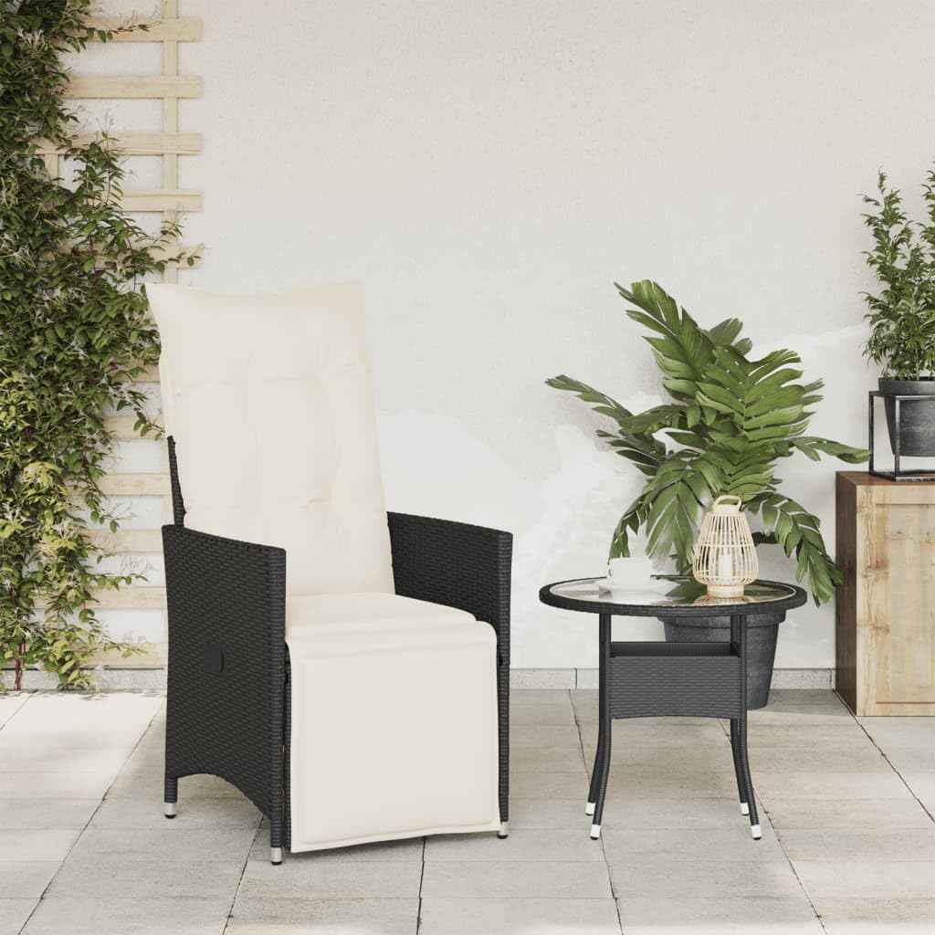 Poltrona reclinabile da giardino con cuscini in rattan sintetico nero sedie esterne resistenti alle intemperie, poltrone per terrazze, mobili da giardino