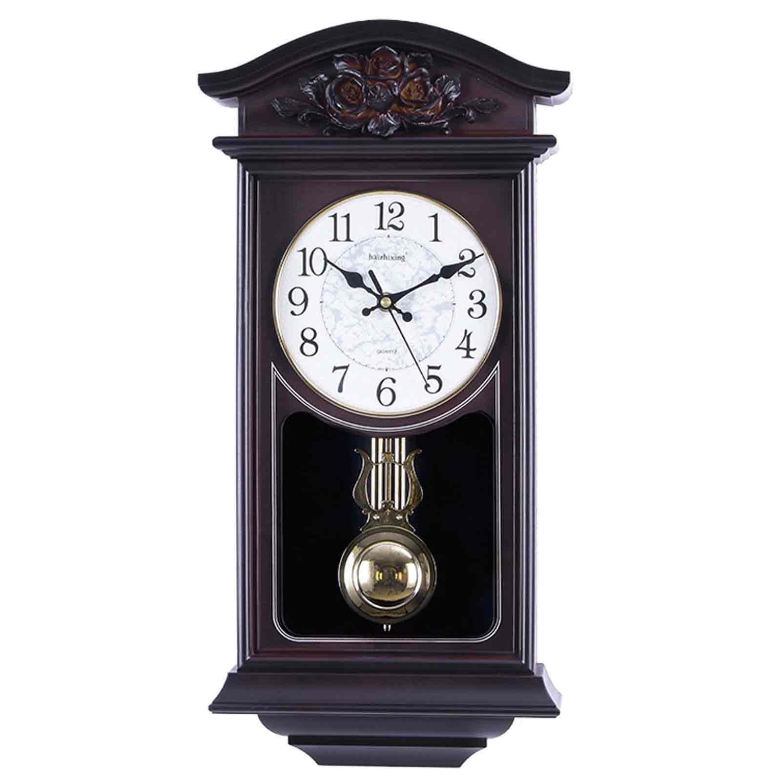 Jxcca Chiming Wall Clocks With Pendulum, Wall Clock Vintage, Living Room Clocks Wall Decorative Large, Battery Operated, Frame Spray Paint Texture, Three-Dimensional Carving, European