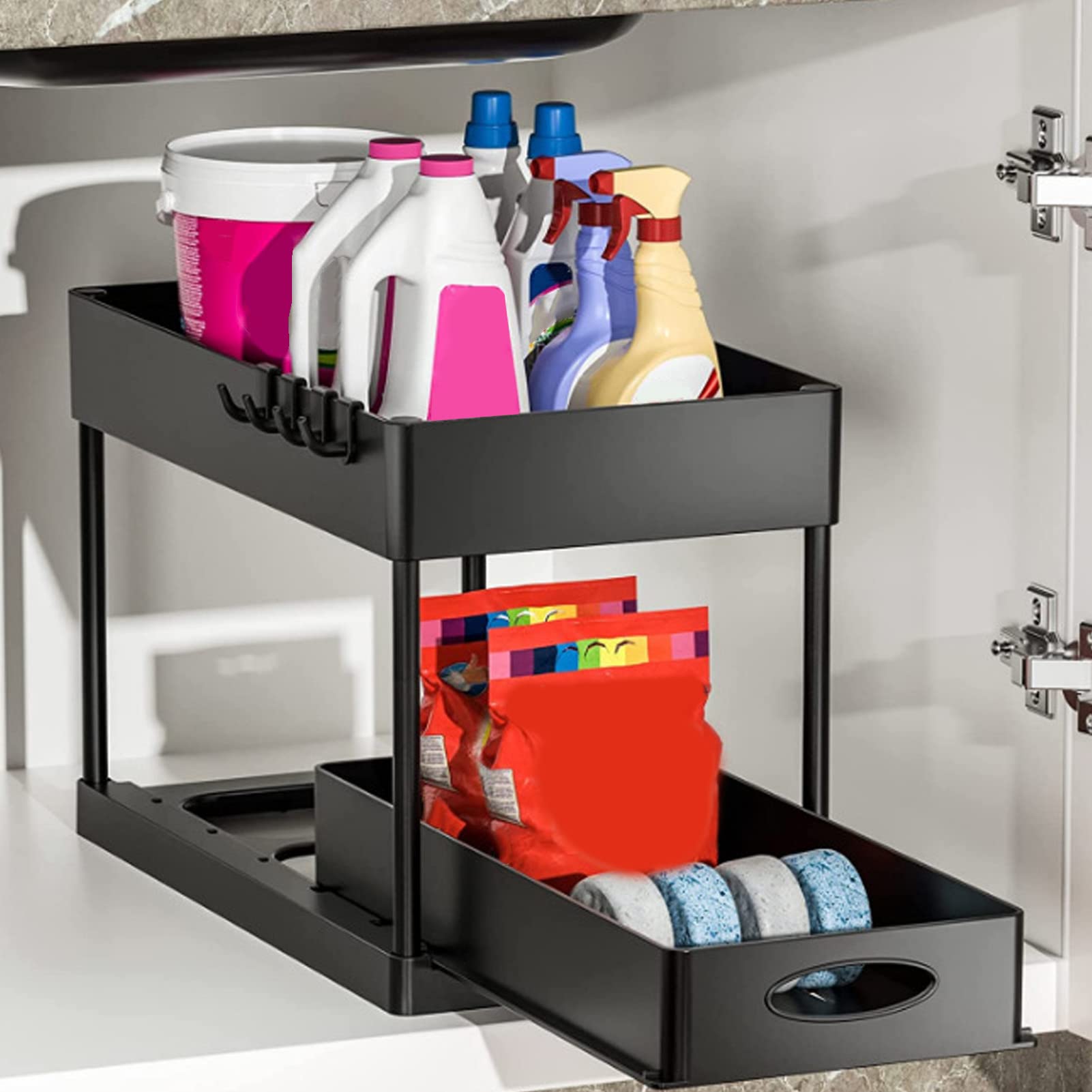 Paniers de Rangement coulissants ABS sous évier, Armoire de Rangement, tiroirs coulissants pour Cuisine, Salle de Bains, Rangement de cosmétiques (Noire)