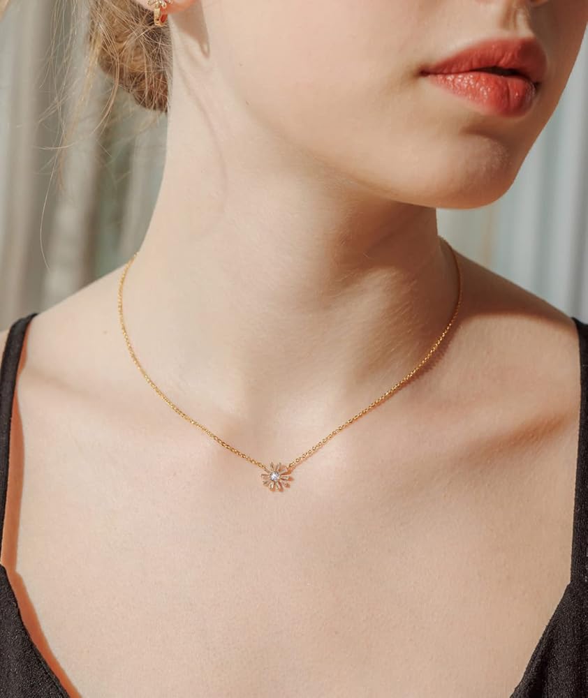 Amazon.com: OZEL – Y Chain Daisy Pendant Necklace for women – 14k