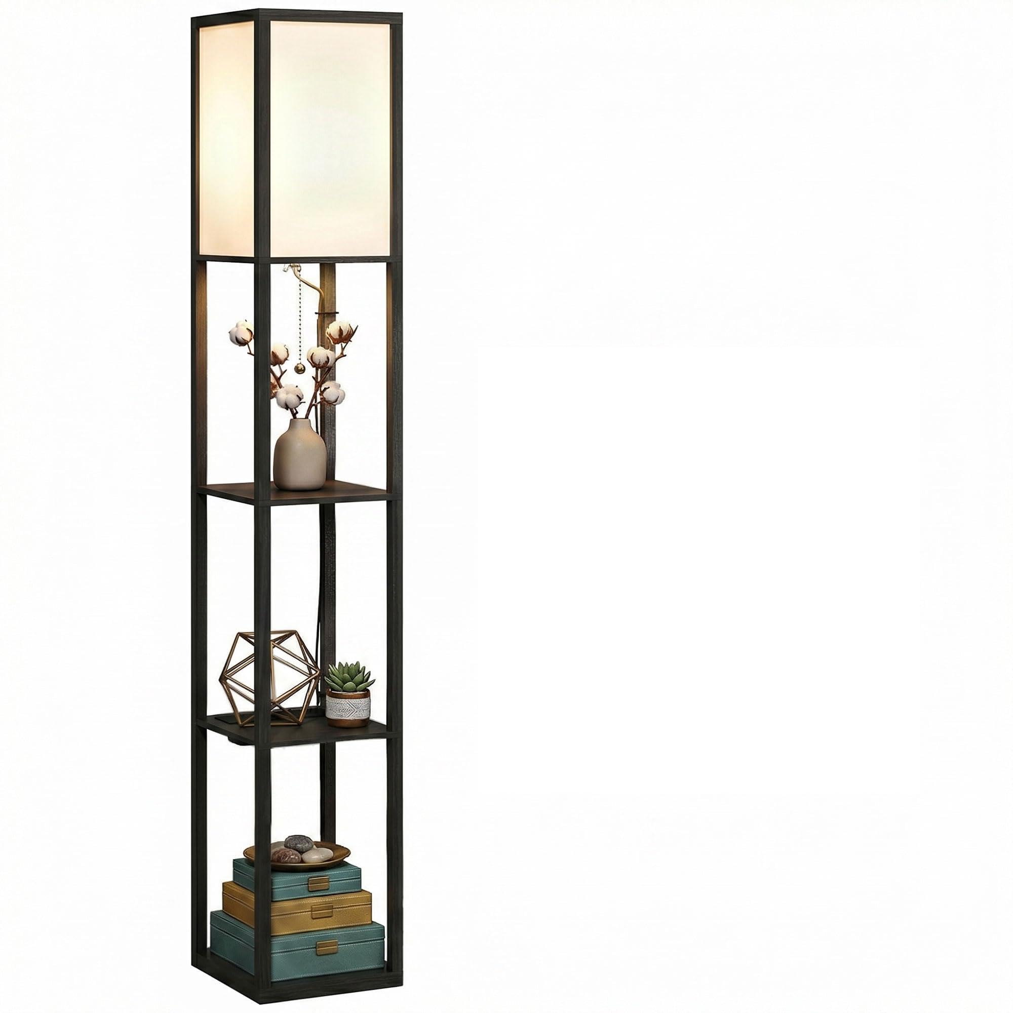 HOMCOM Floor Lamp - 3 Tier Shelf - Black