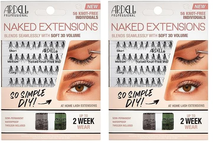 Ardell Naked Eyelash Extensions Kit, Knot-free Individual Lashes for Volume & Length, DIY Lash Clusters, 56 Lashes, 1 Pack: 1 Count (Pack of 2)