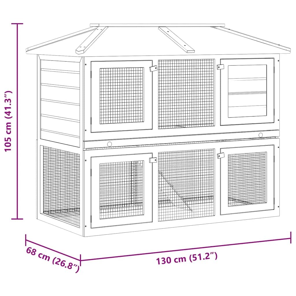 Kleintierstall aus lackiertem Tannenholz 130x68x105 cm mit 2 Etagen, wetterfestem Dach und Drahtgitter, Kaninchenstall für Hasen, Nagerheim, Freilauf und Outdoor-Behausung