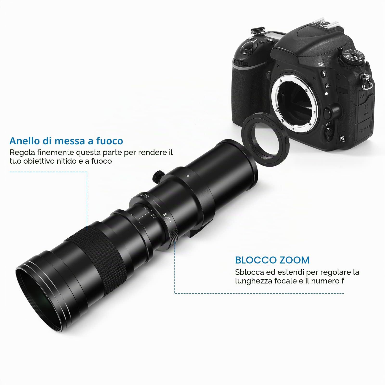Lightdow Teleobiettivo 420-800mm f/8,3-16 per Canon EF, Messa a Fuoco Manuale Lente, Zoom Obiettivo per Canon Rebel SL2 SL1 T8i T7 850D 800D 750D 4000D 2000D 90D 77D 6D 5D 1D Fotocamera Reflex DSLR