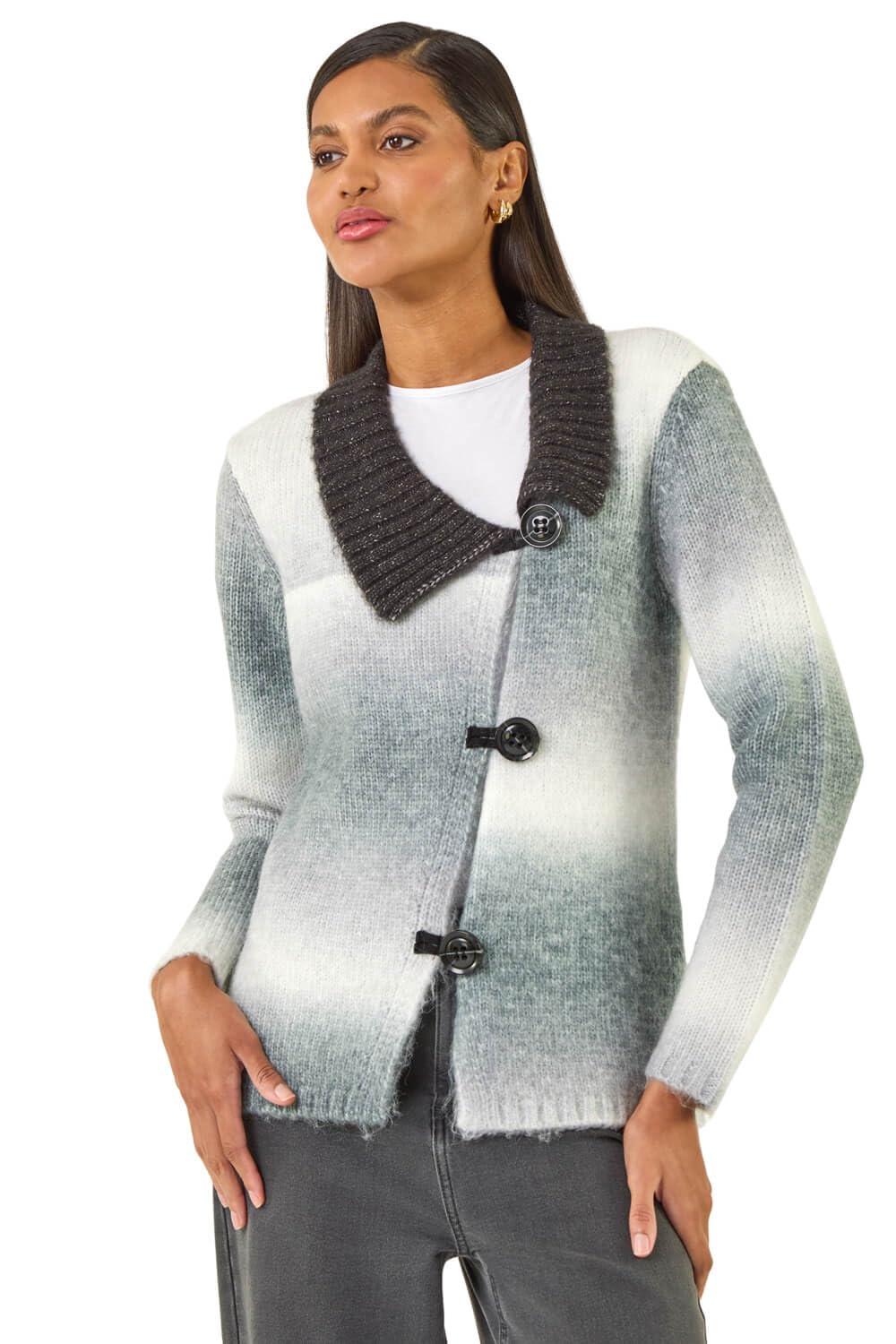 Roman Women's Black Ombre Buttoned Knit Cardigan Size 12