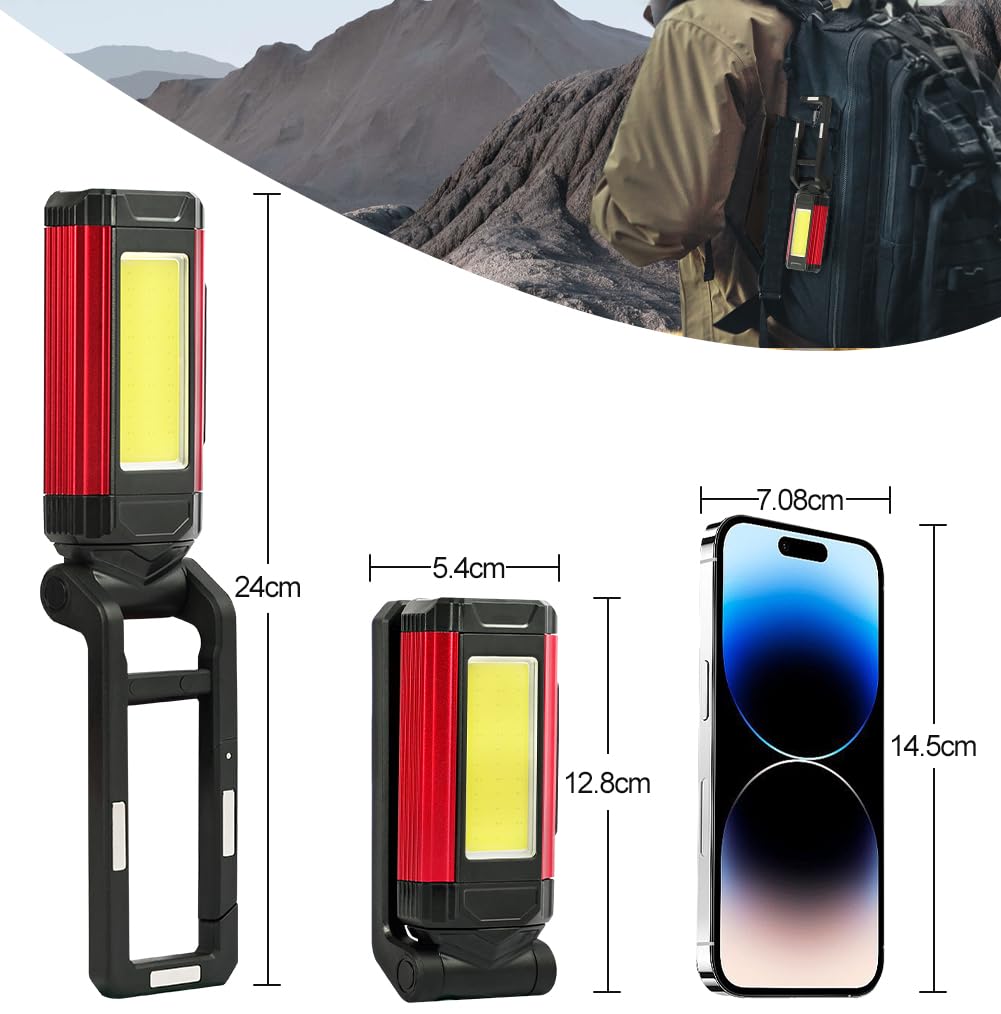 Akumulatorowa Lampa Robocza LED, Ładowalna Latarka Magnetyczna, Przenośna Latarka LED 360° obrotowa z Mocną Magnetyczną Podstawą i Składanym Haczykiem, Lampa Inspekcyjna COB do Samochodów