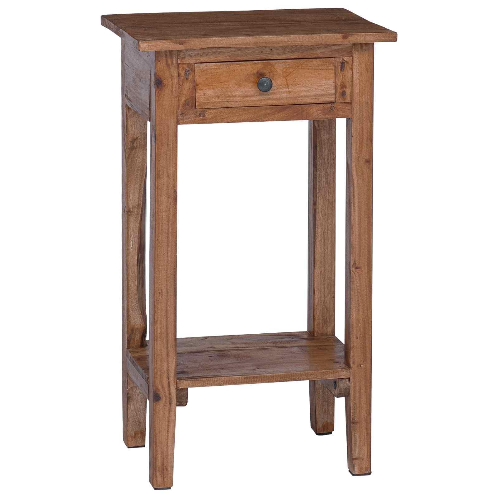 Supporto per piante marrone 34 x 25 x 52 cm, in legno di mogano | Con cassetto, pomelli in ottone, stile rustico, per giardino, terrazza, balcone
