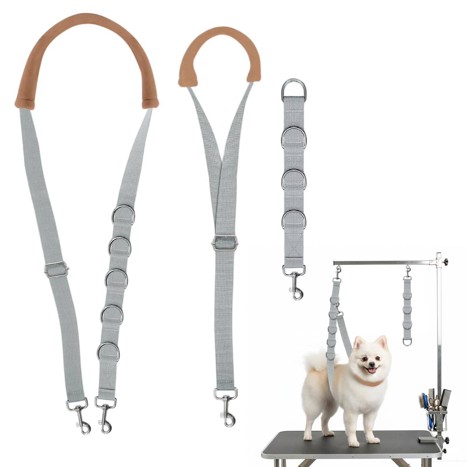 3 Pcs Dog Grooming Harness Strap Adjustable Pet Grooming Belly Loops Noose Nylon Dog Belly Strap with D-Rings Restraint for Small Medium Dogs Cats Hair Cutting Bathing (Grey)