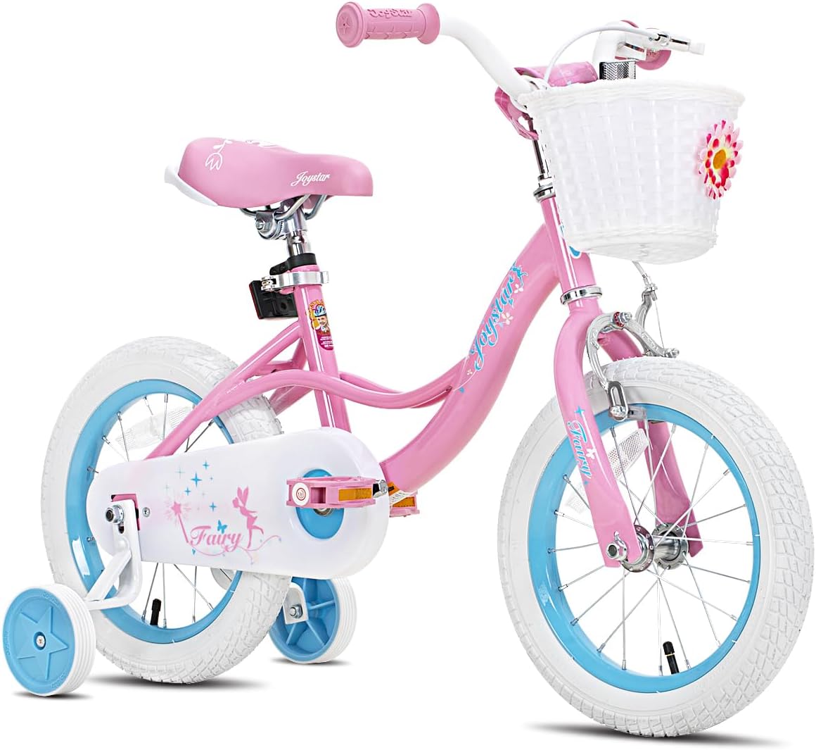 Fairy Girls Bike for Toddlers and Kids Ages 2-8 Years Old, 12 14 16 18 Inch Kids Bike with Training Wheels, Handbrake and Basket, Toddler Girl Bike, Children Bicycle