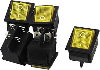 AC 250V/125V Control eléctrico 15A/20A DPST ON-OFF I/O Soldadura de 4 pines Montaje a presión lámpara amarilla interruptores basculantes for barcos 5 uds