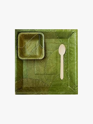 Palash Sal Leaf - Platos cuadrados de hojas de 11 pulgadas (plato de 11 pulgadas + cuenco de 4 pulgadas + cuchara | cada 25 | total de 75 piezas