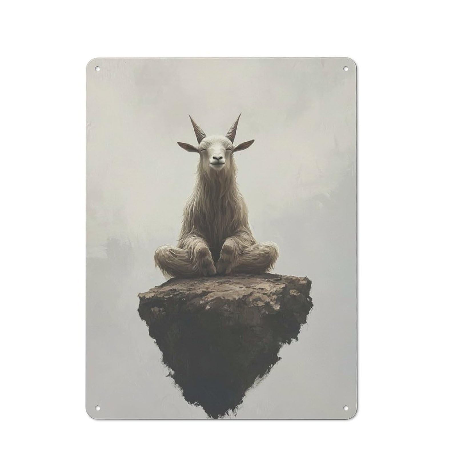 Junmoney Meditating Goat On A Cliff Vintage Metal Sign 40X30cm, Bistro Style Bistro Wall Plaque For Cafe, Bistro, Bakery Or Restaurant