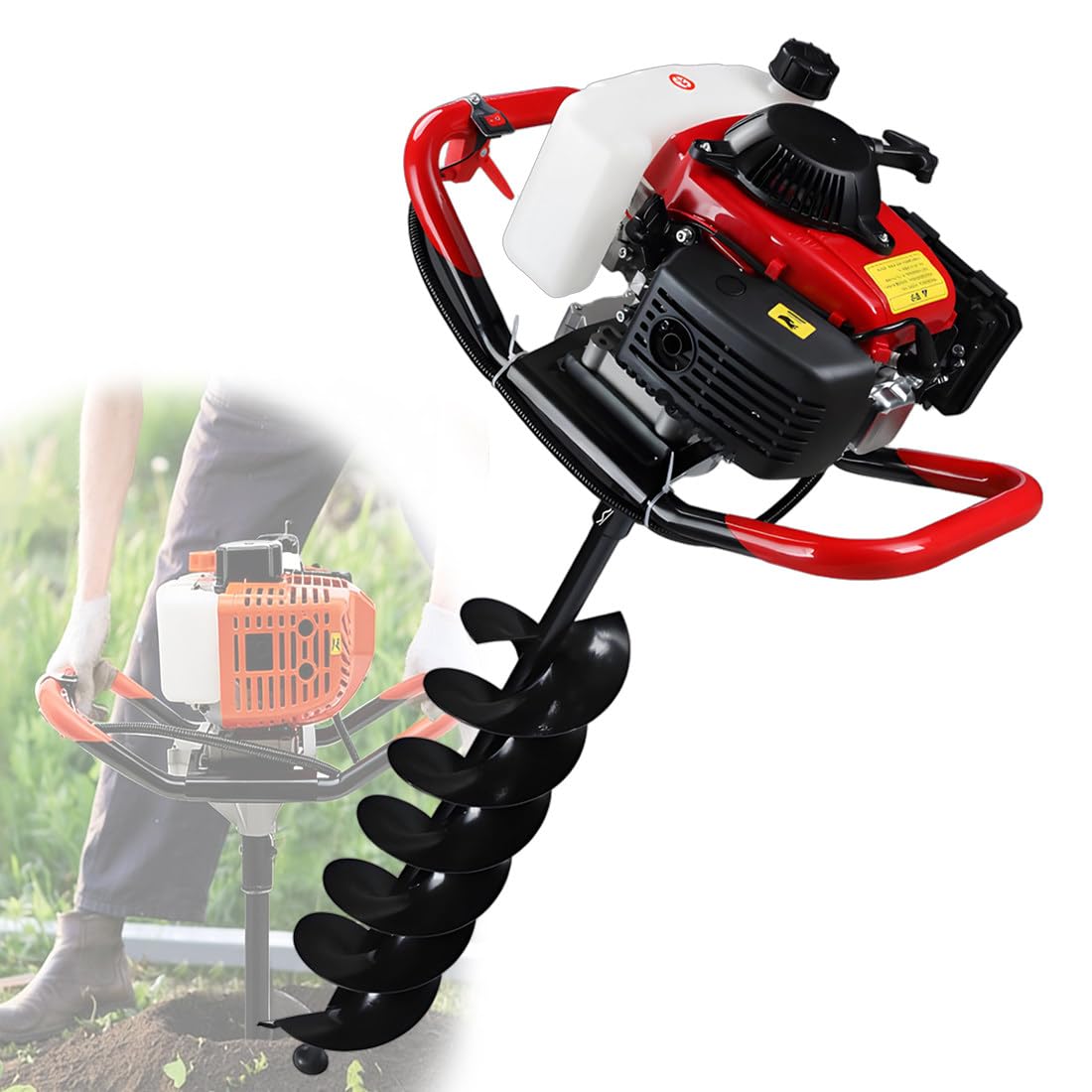 Mototrivella a Scoppio Professionale, Trivella per Terreno con Punte in Lega, Serbatoio Carburante 1.2l, Foro Profondo 80cm, Maniglie Ergonomiche, per Piantumazione Forestale 52CC-12