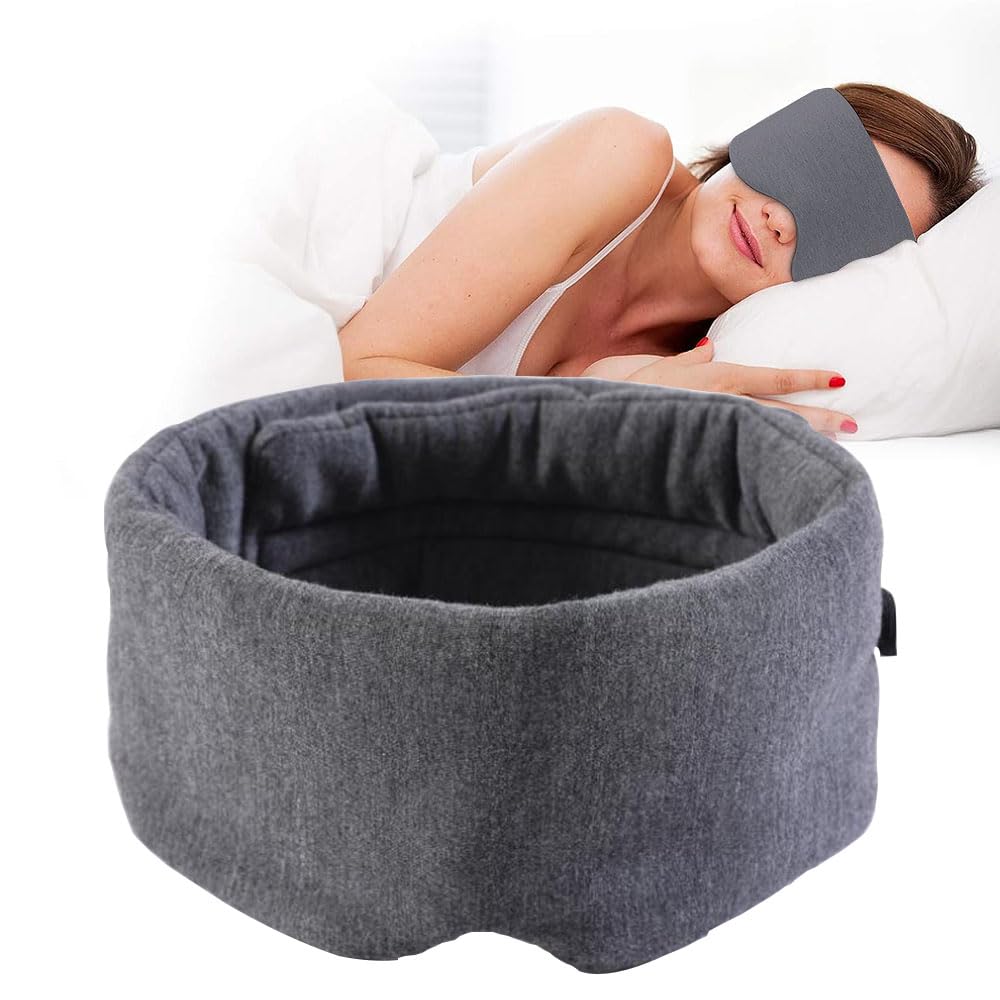 JZS 100% Cotton Sleep Mask, Handmade Blackout Eye Mask for Sleeping Soft Oversized Eye Shape Blinder Blindfold Airplane for Nap Sleeping Travel for Women Men Kids(Grey)