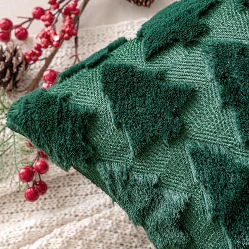MIULEE Christmas Cushion Covers Pack of 2 Embroidery Fluffy Soft Faux Fur Decorative Throw Pillow Cover Decoration for Sofa Bedroom,18 x 18 Inches,Cute Christmas Tree Pattern,Dark Green - Image 3